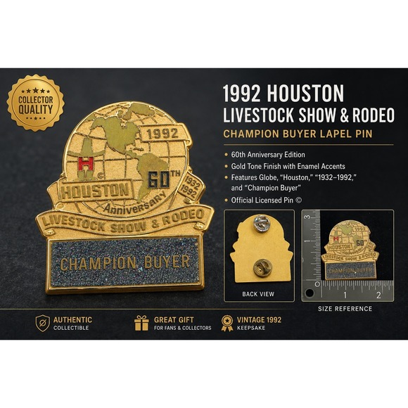 Unbranded Jewelry - Vtg 1992 Houston Livestock Show Rodeo 60th Anniversary Champion Buyer Pin Gold